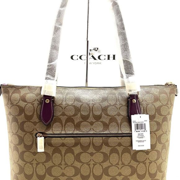 🔥SALE🎁NWT! Coach Gallery Tote Handbag Khaki/Deep Berry Msrp:$378.00 - Picture 6 of 8